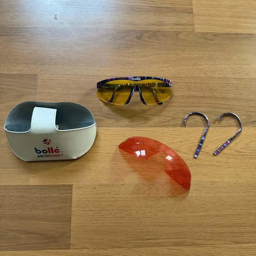 Vintage 80's Bolle Microedge II Cycling Biking Sunglasses W/ Case Extra Arms
